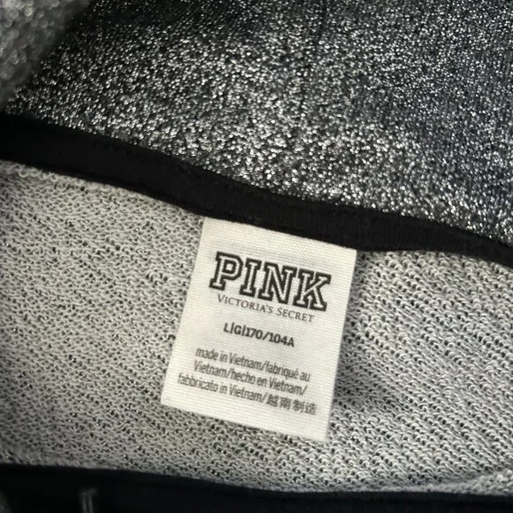 PINK Victoria’s Secret Bling Sequin Campus Collar Sweatshirt Rainbow Sleeve L - Picture 10 of 10